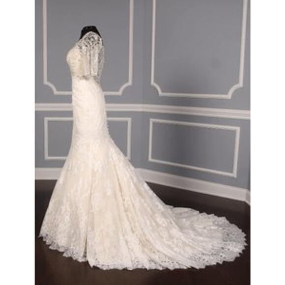 ALLURE BRIDALS C341 Ivory Silver Beading Lace Trumpet Short Sleeve Wedding Dress - Picture 3 of 12
